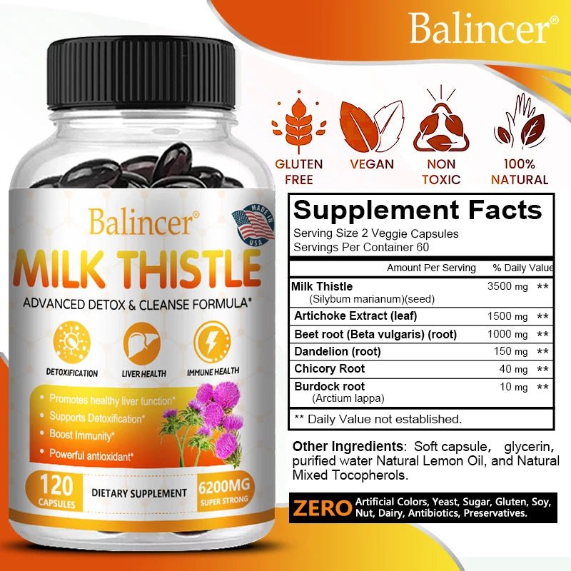 Liver Cleanse, Detox and Repair Support - Milk Thistle Liver Detox Formula with Dandelion Root, Artichoke Extract - AMULET RING STORE