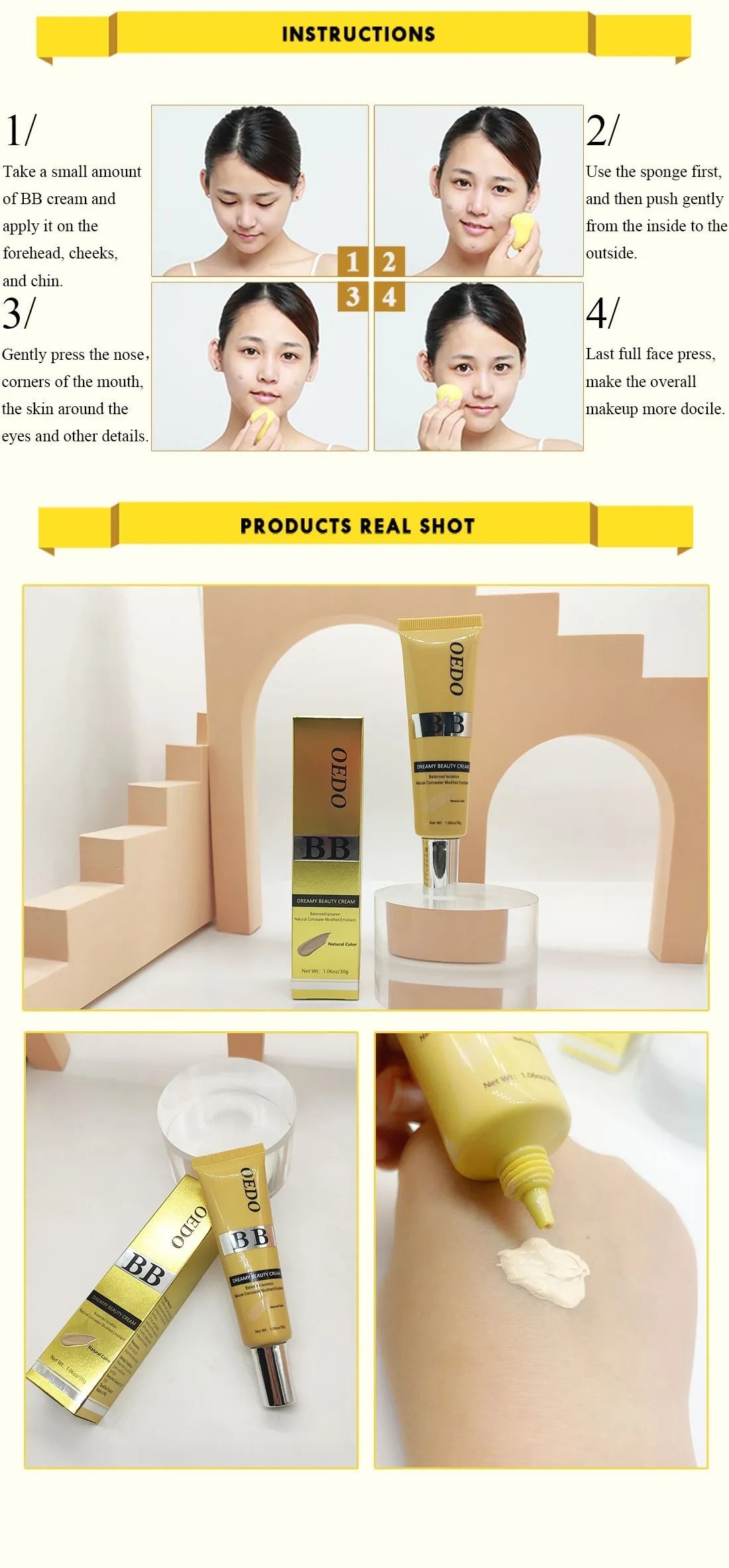 Dreamy Beauty Cream Makeup Natural Concealer BB Cream Face Care Modified Emollient Easy to Wear Sun Block Whitening Cream 30g - AMULET RING STORE