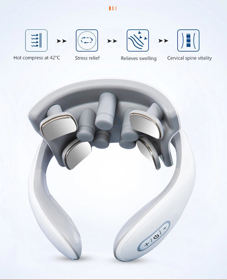 Vibration Neck Masssger Rechargeable Low Frequency Pulse Cervical Massager Smart Electric Neck Massager Hot Compress Massage