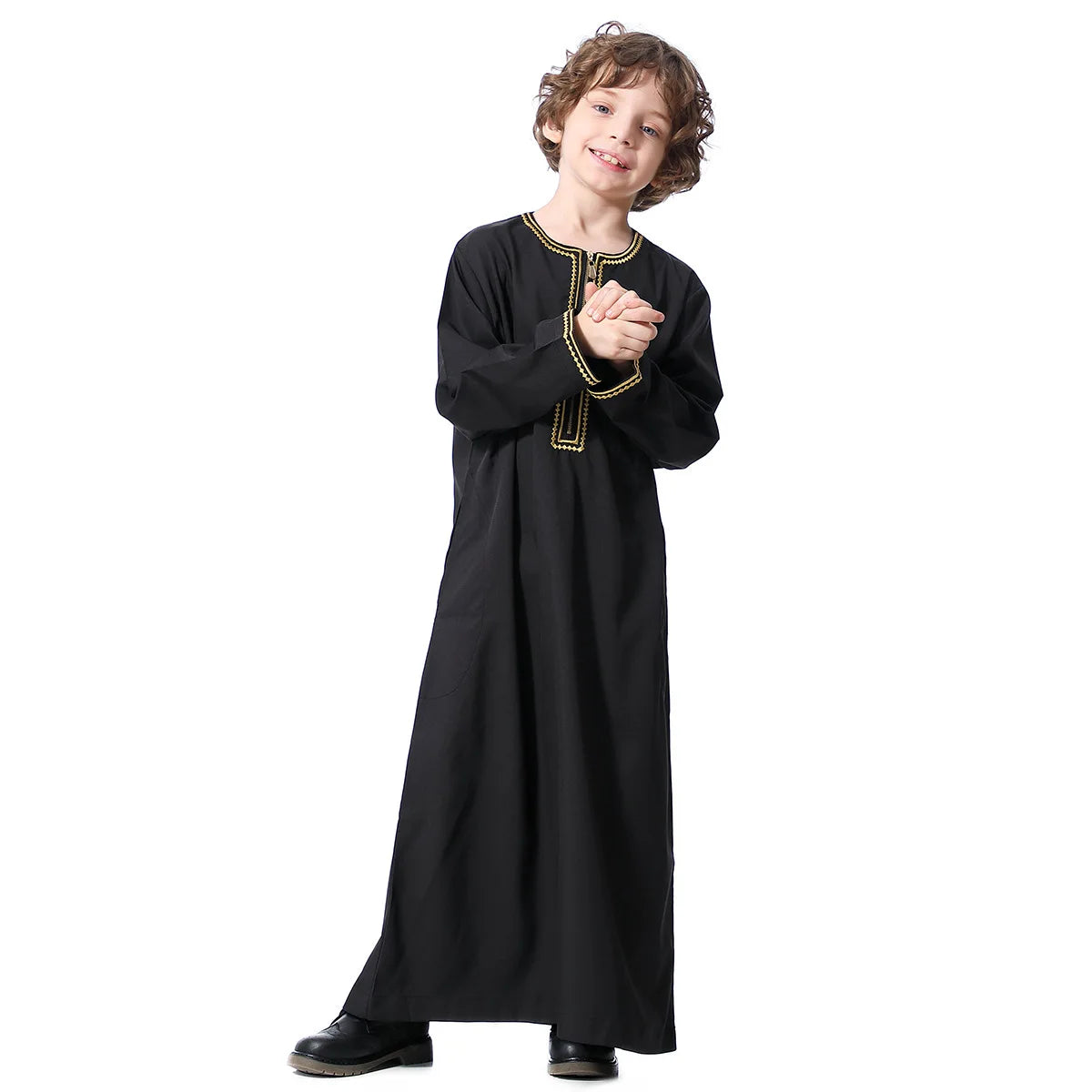 Small Size Muslim Man Clothing Islamic Muslim Arabic Men's Robe Long Sleeve Embroidered Stand Collar Arabian Thobe