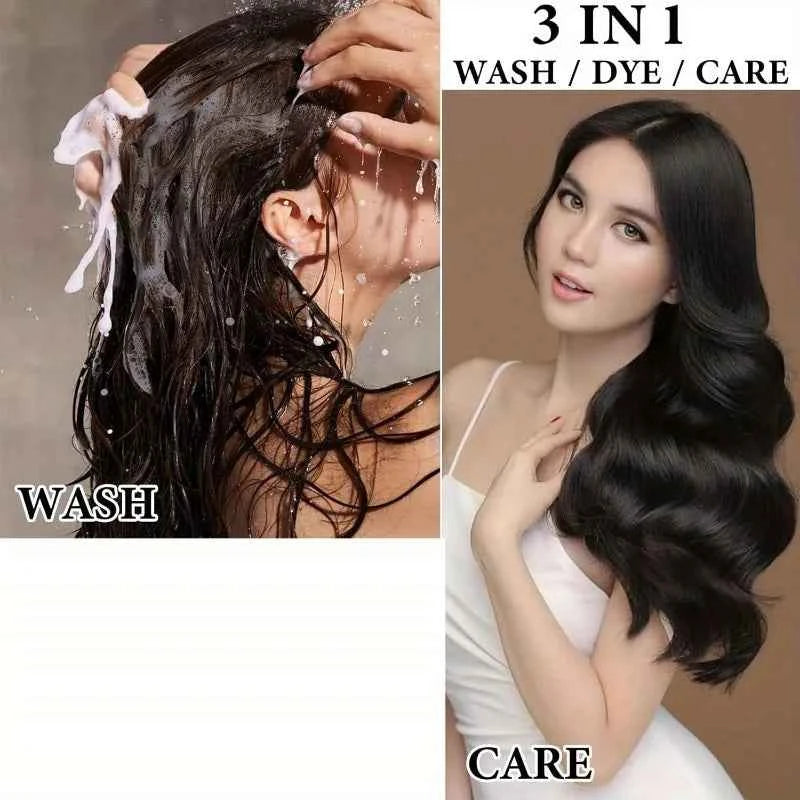 2pcs Black Hair Colouring Shampoo Natural Herbal Essence 3 in 1 Colouring Shampoo Clean Dandruff Removing for Covering White