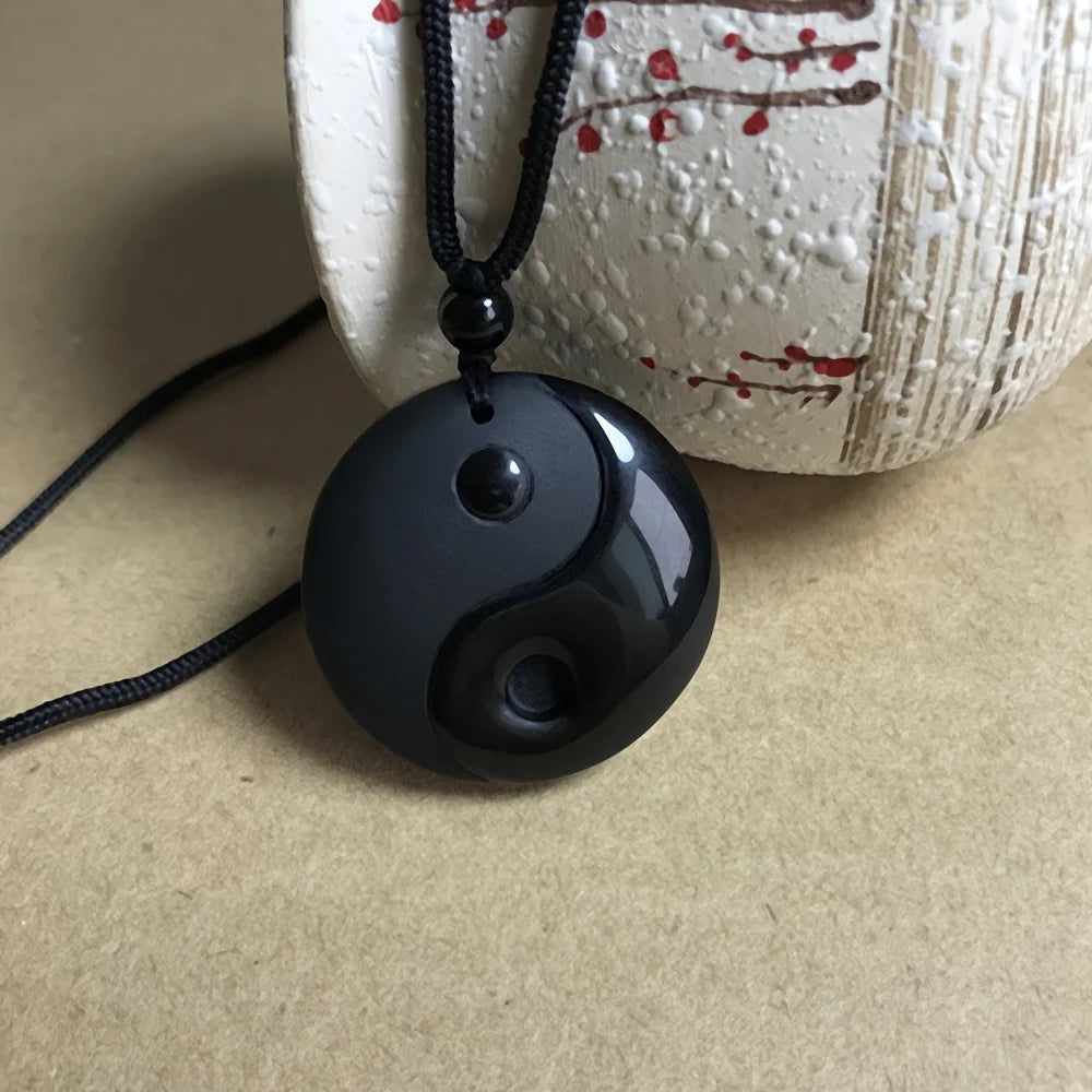 1pc Obsidian Yin Yang Tai Chi Pendant Necklace For Men