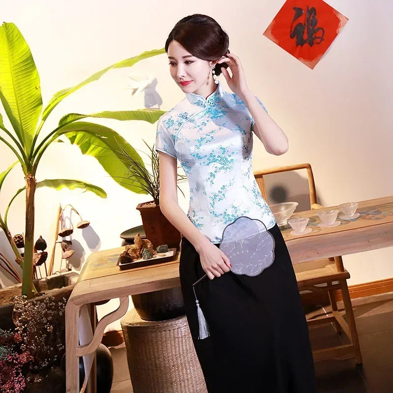 Elegant Ethnic Style Streetwear Cheongsam Qipao Tees Fashion Clothes Tshirts Vintage Shirts for Women Y2k Tops Women Clothing