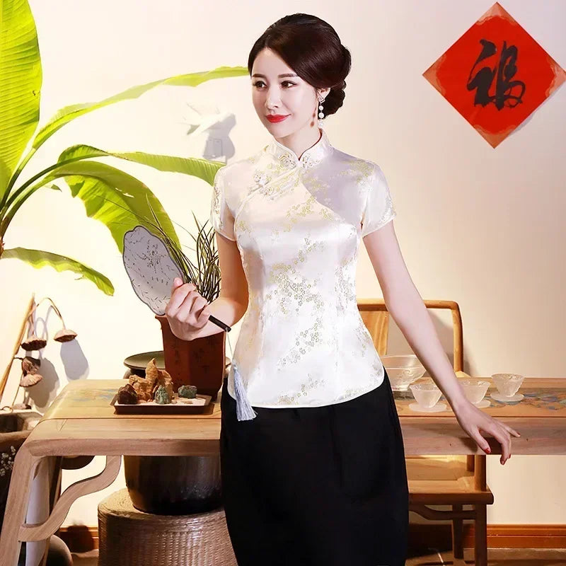 Elegant Ethnic Style Streetwear Cheongsam Qipao Tees Fashion Clothes Tshirts Vintage Shirts for Women Y2k Tops Women Clothing
