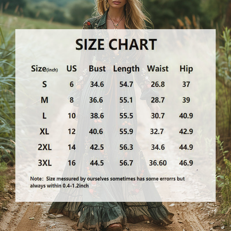 Women's Turn-Down Collar Button-Up Long Sleeve Floral Print Dress With Ruffles Cuffs & Hem Spring Summer Beach Maxi Dress