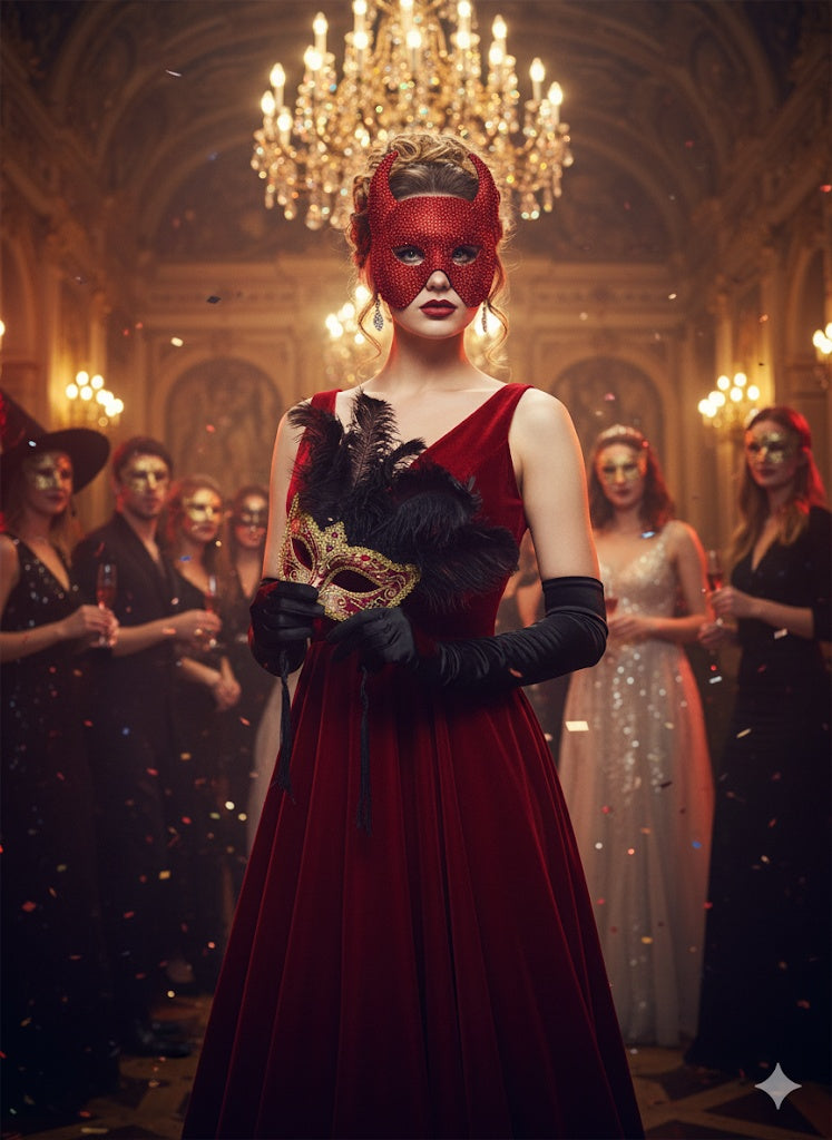 Red Rhinestone Devil Horn Masquerade Mask Costume Party Accessory