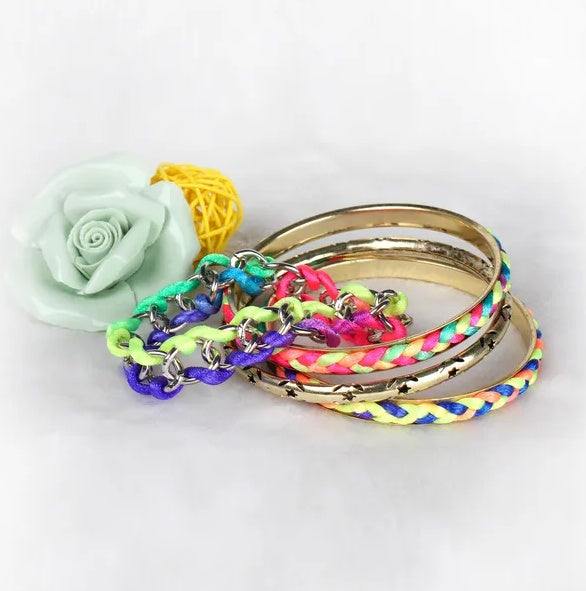 4Pcs Colorful Woven Burnished Gold Bracelets Set
