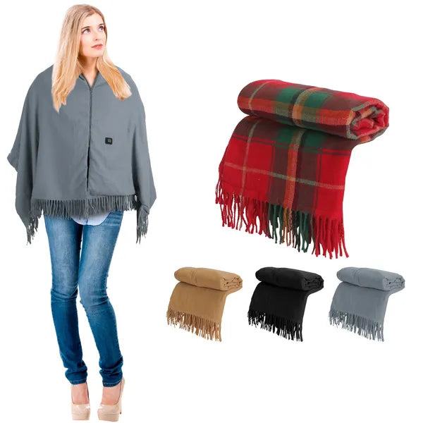 77x24In USB Heated Shawl With Teasel Wearable Heating Blanket Electric Throw Wrap Indoor Outdoor With Zipper 3 Heating Levels Machine Washable For Outdoor Home Office