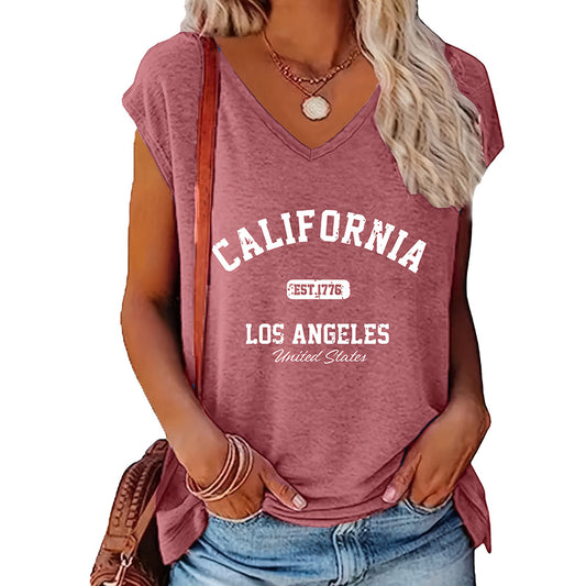 Women's 2 Pack Summer Letter Graphic Printed V Neck Short Sleeve T-Shirt