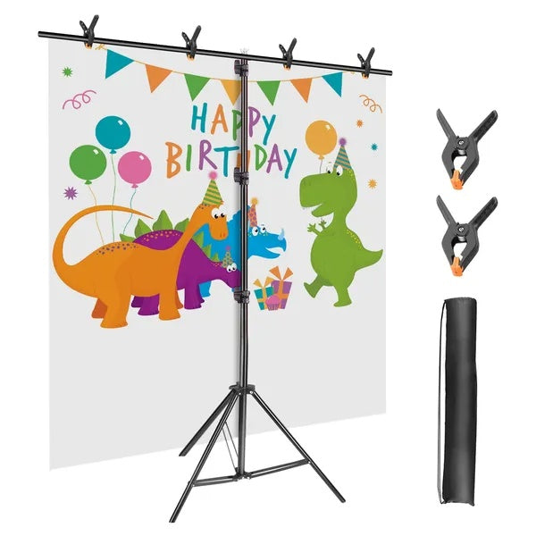 6.5x8.5FT T Shape Photo Video Backdrop Stand Heavy Duty Background Stand Adjustable Photography Backdrop Stand With 6 Spring Clamps Sandbag Carry Bag For Studio Party Wedding
