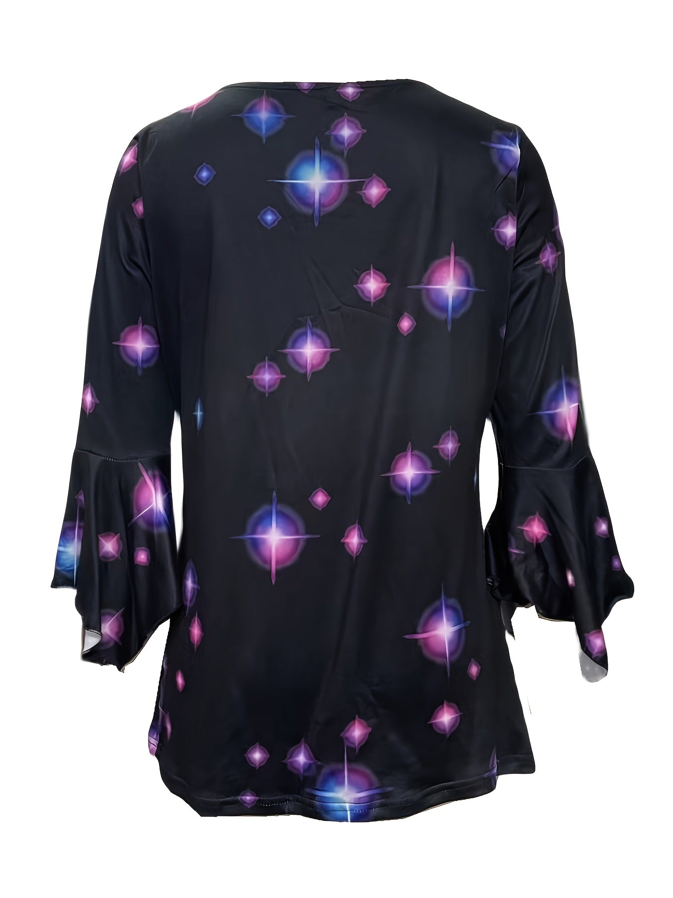 Spring And Autumn New Printed Spike Button Irregular Three-quarter Sleeve T-shirt Casual Top