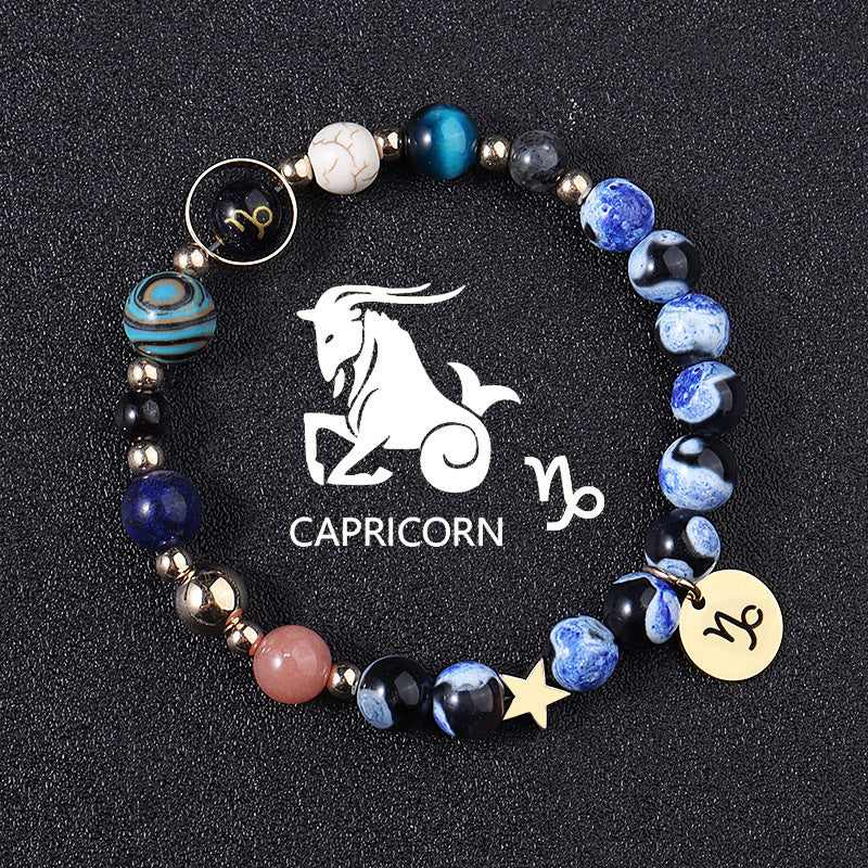 European And American Twelve Constellations Bracelets Blue Flame Agate Eight Planets Bracelet