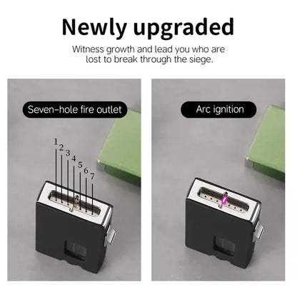 With Soft Fire/Jet Flame - Dual Fire Adjustable Lighter, Creative Wheel Side Pressure Ignition Dual Flame Lighter, Metal Body, Windproof Blue Flame, Window With Visual Fuel Tank, Suitable For Outdoor