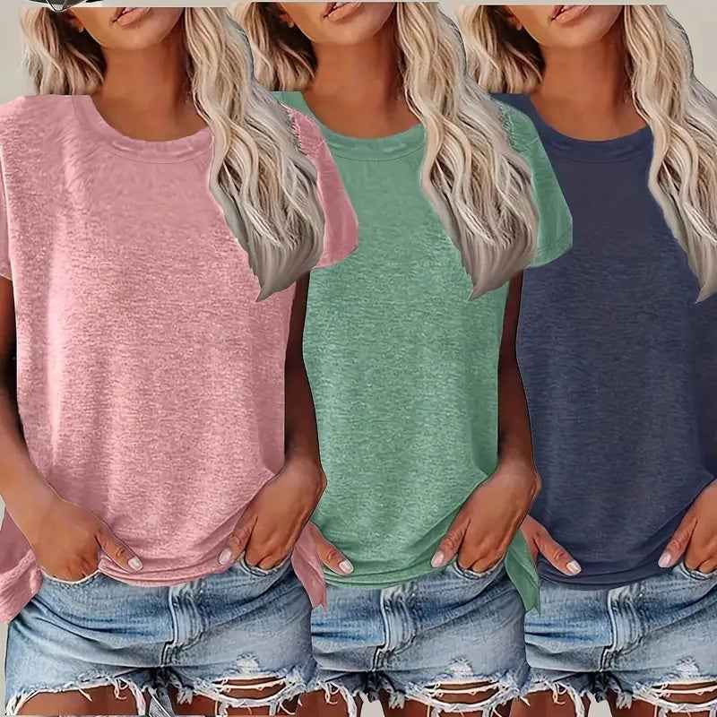 3 Pack Womens Tops Basic Summer Short Sleeve T Shirts Casual Loose Fit Tops 2025 Trendy Clothes
