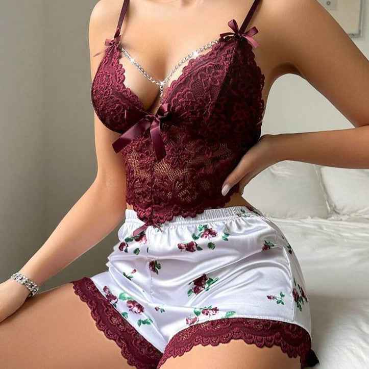 Xiacnee Sexy Pajamas Lace Temptation Sexy Lingerie Suit