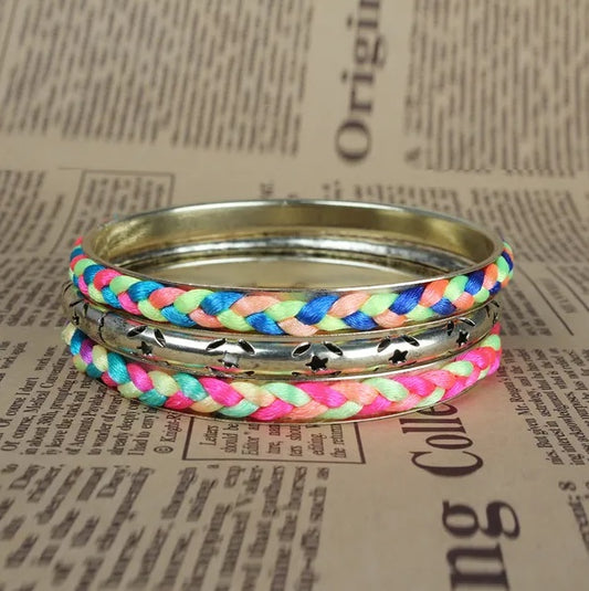 4Pcs Colorful Woven Burnished Gold Bracelets Set