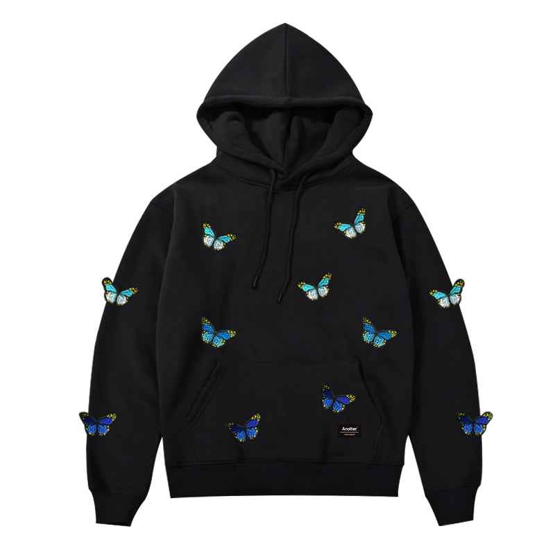 Gradient Butterfly Embroidered Hoodie For Men And Women
