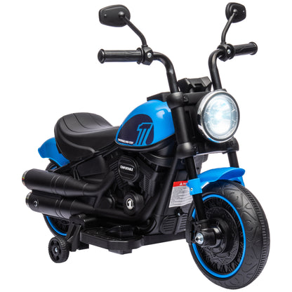 6V Kids Motorcycle w/ Training Wheels, Single-Button Start, Blue