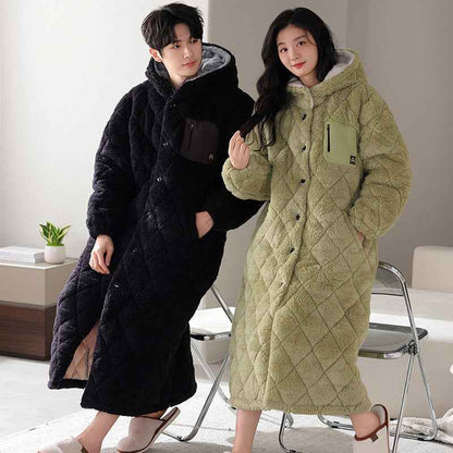 Winter Couple's Robe For Women Thickened And Fleece-lined Long Coral Fleece