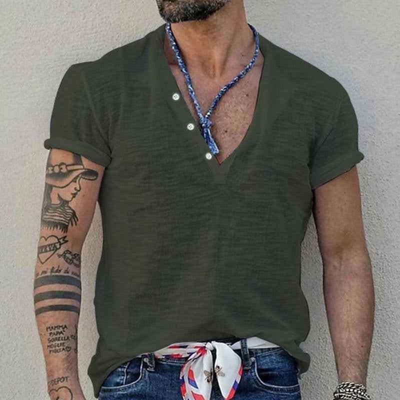 Men's Casual Solid Color Slim-fit Short Sleeve