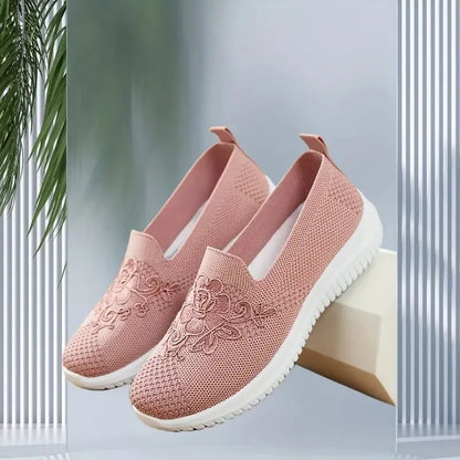Women'S Breathable Hollow Flat Shoes, Shallow Mouth Flower Solid Color Mesh Shoes, Fashionable Lazy Shoes