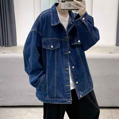 Washed Workwear Retro Denim Jacket For Men