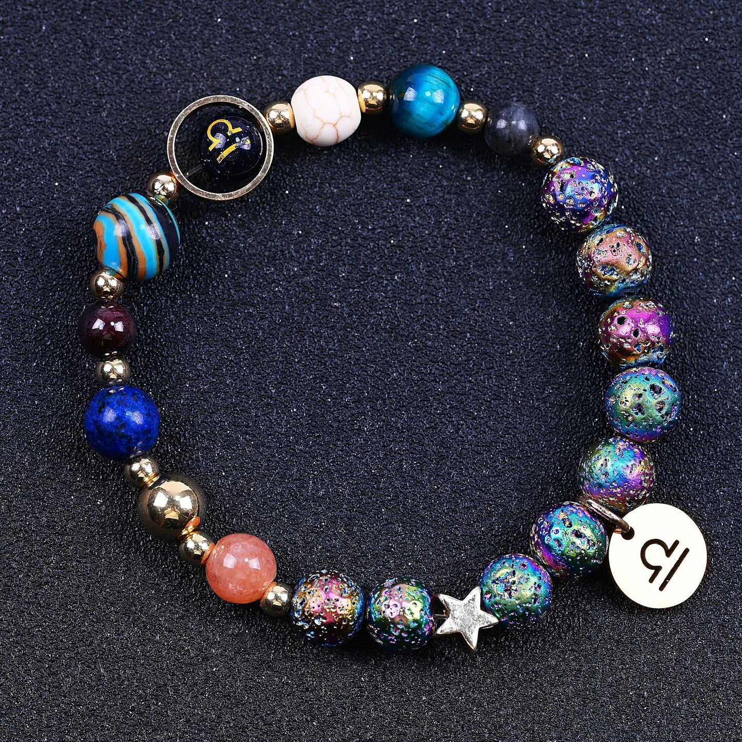 Blue San Colorful Volcanic Rock Twelve Constellations Bracelets