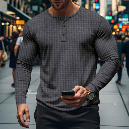 Men's New Jacquard Small Check Casual Sport Long Sleeve