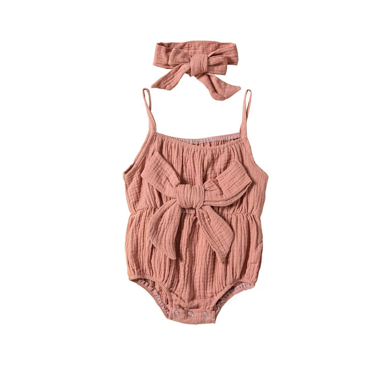 Children's Clothing Ins Summer Infant Sling Romper Solid Color Bow Baby Jumpsuits