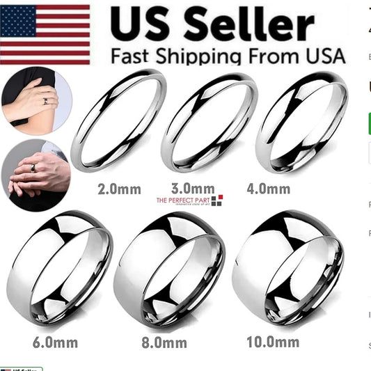 Tungsten Carbide Silver Polished Plain Wedding Band Ring 2mm 3mm 4mm 6mm 8mm 10m