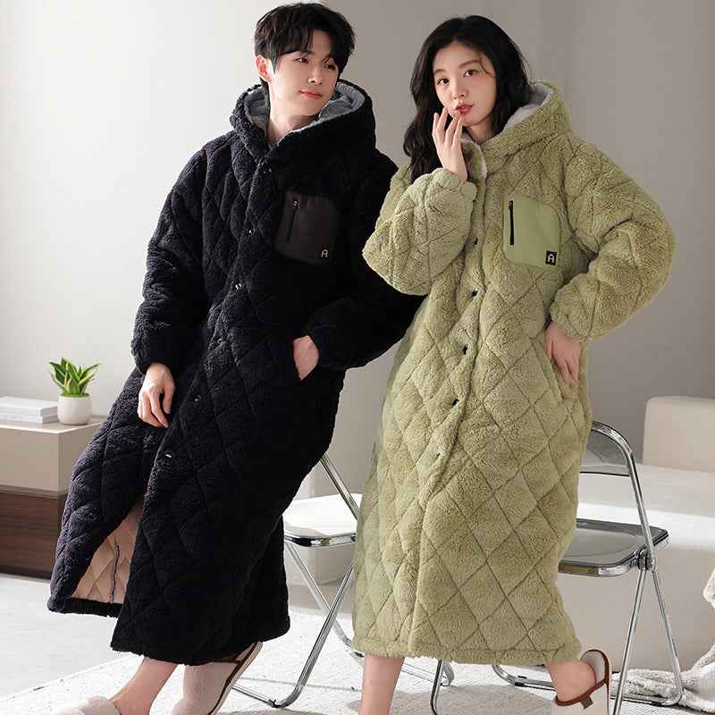 Winter Couple's Robe For Women Thickened And Fleece-lined Long Coral Fleece