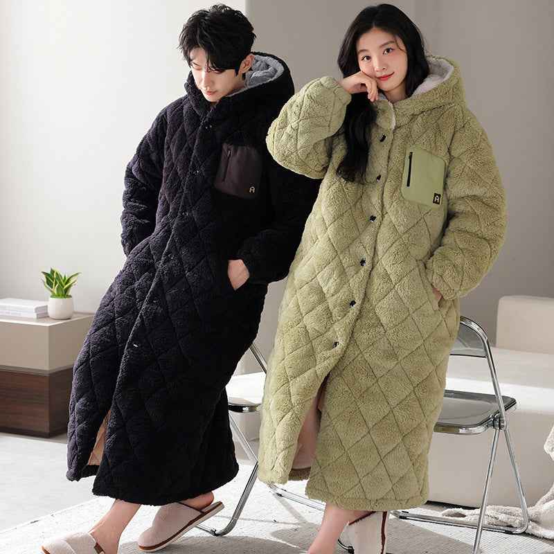 Winter Couple's Robe For Women Thickened And Fleece-lined Long Coral Fleece