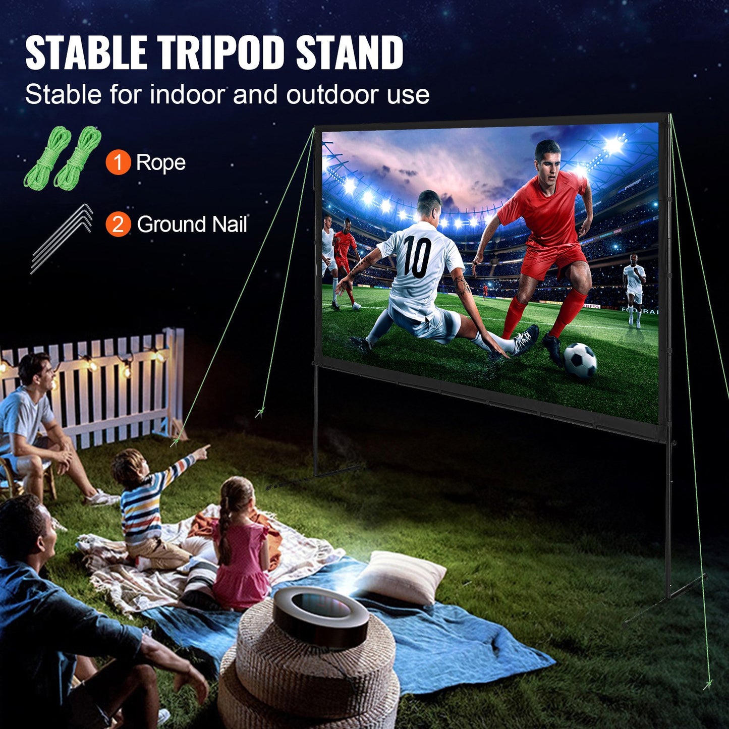 Projector Screen With Stand, 100 Inch 16:9 4K 1080 HD Outdoor Movie Screen With Stand, Wrinkle-Free Projection Screen With Bar Feet And Carry Bag, For Home Theater Cinema Backyard Movie Night