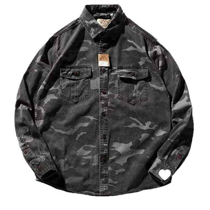 Men's Distressed Washed Camouflage Collar Casual Jacket