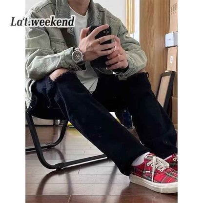 Washed Workwear Retro Denim Jacket For Men