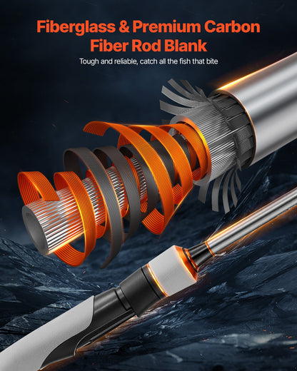 Rod And Fishing Reel Combo, IM6 Carbon Fiber Spinning Rod And Reel Combo, Bass Fishing Pole With 6.5 Ft Two-Piece Rods, 7+1 Ball Bearings, EVA Handle, Stainless Steel Guides With Ceramic Rings