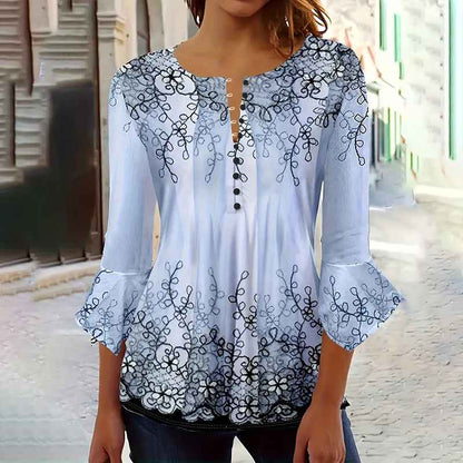 Women's V Neck 3 4 Sleeve T Shirts Button Front Dressy Casual Tees Shirt Tunic Blouses