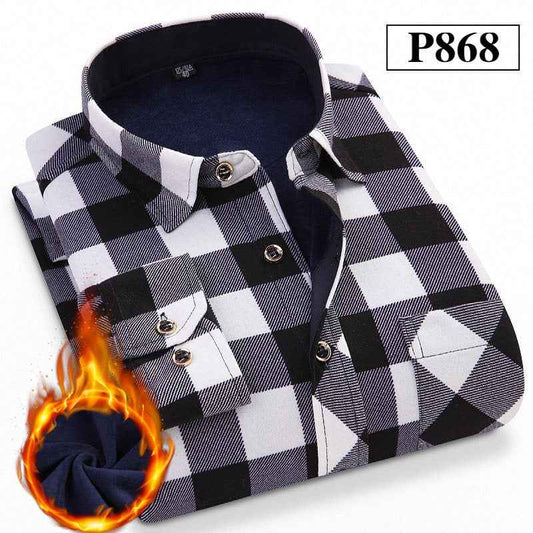 Men's Warm Shirts Plus Velvet Thick Long-Sleeved Trendy Autumn And Winter Shirts