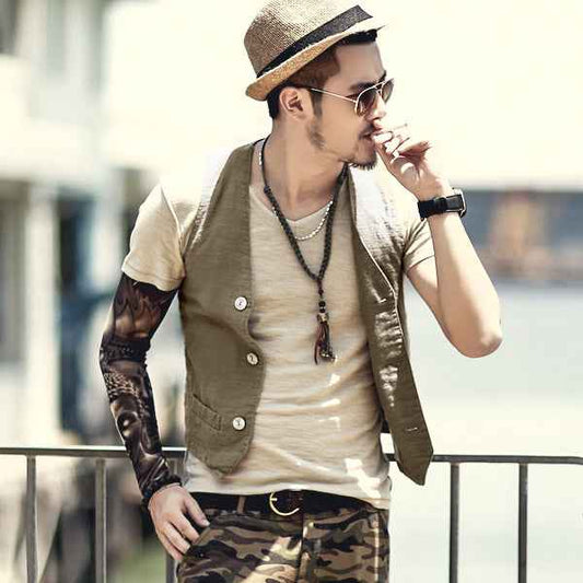 New men's linen vest cotton and linen jacket