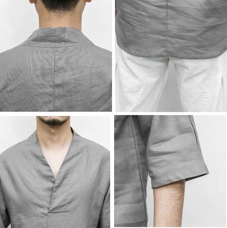 Men's Cotton And Linen V-neck Linen Short Sleeves