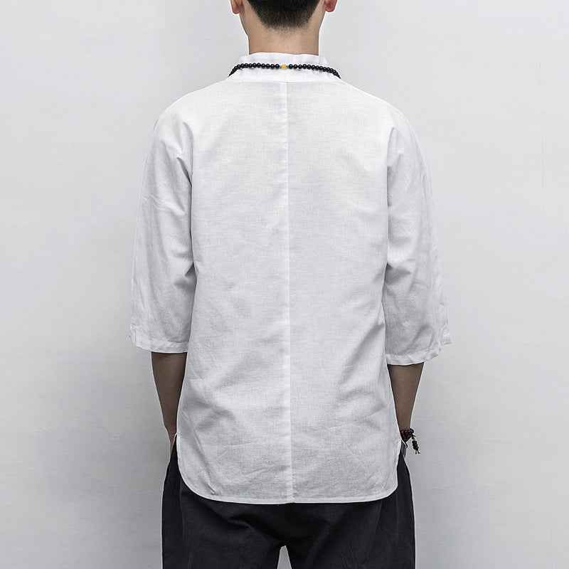 Men's Cotton And Linen V-neck Linen Short Sleeves