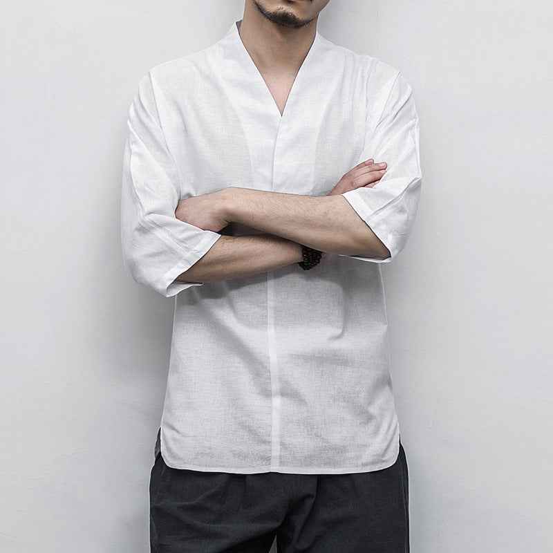 Men's Cotton And Linen V-neck Linen Short Sleeves