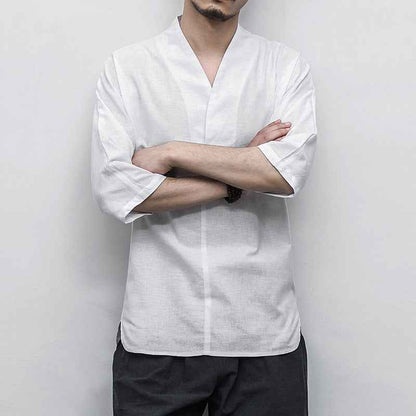 Men's Cotton And Linen V-neck Linen Short Sleeves