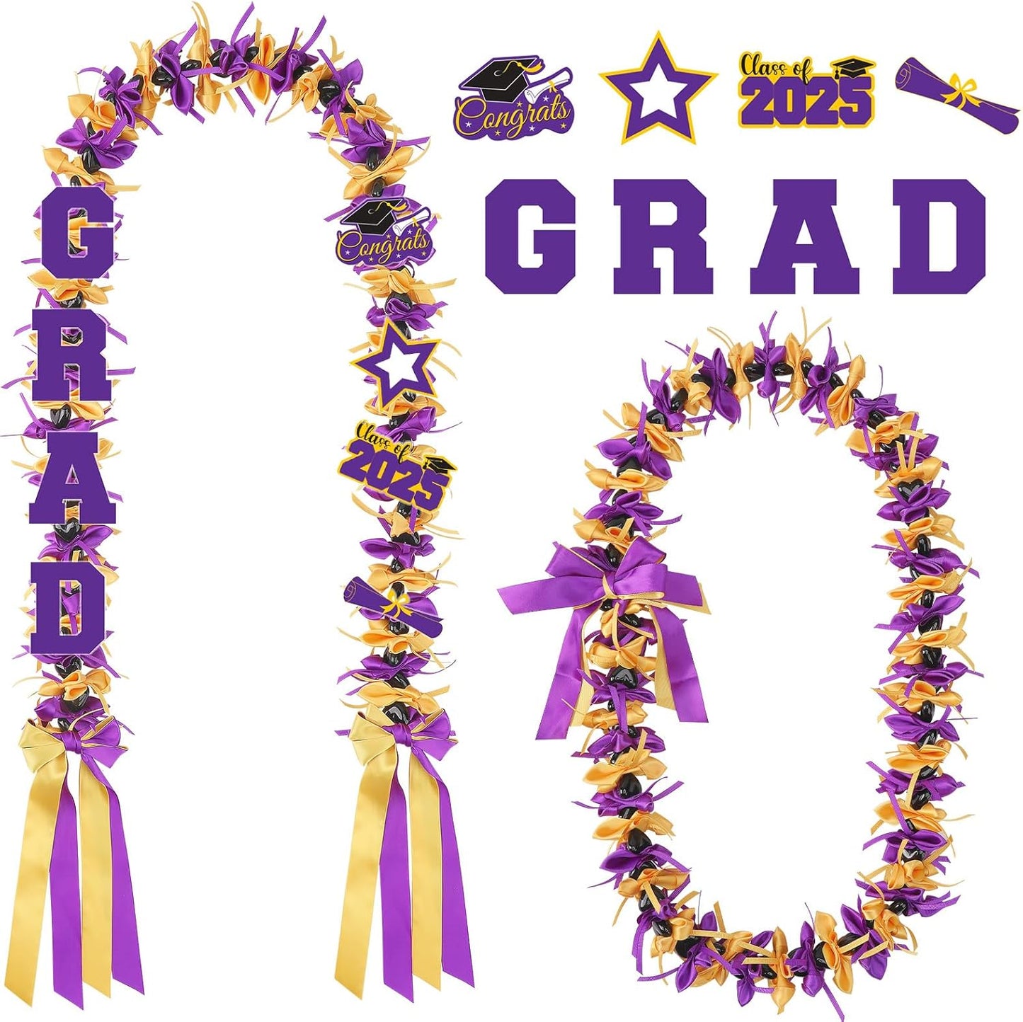 Graduation Lei Graduation Ribbon Leis Graduation Kukui Nut Leis Purple And Gold Braided Lei Honor Cord Class Of College Gift Congrats Grad Party Supplies Clearance