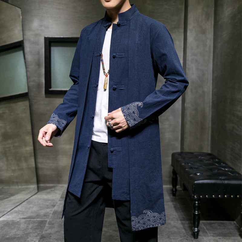 Autumn and winter Chinese style men's cotton, linen and linen Hanfu