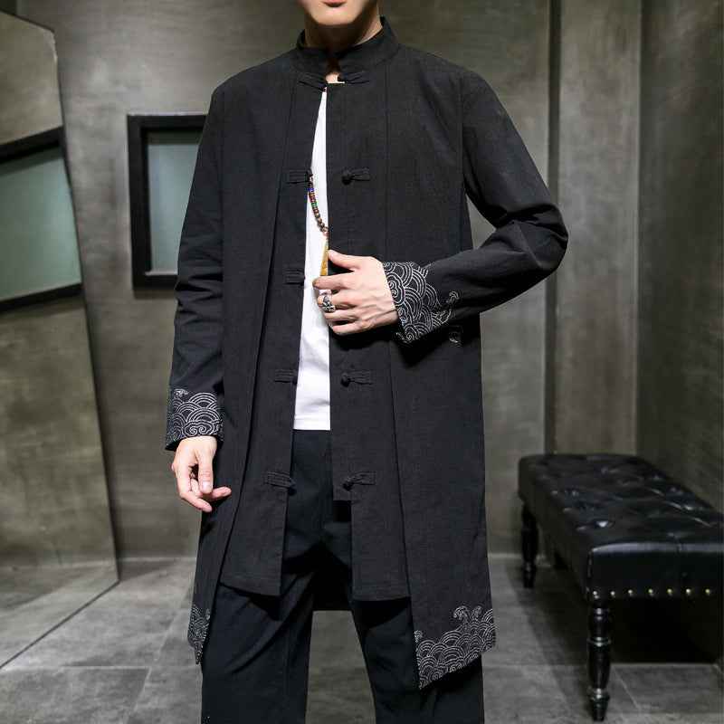 Autumn and winter Chinese style men's cotton, linen and linen Hanfu