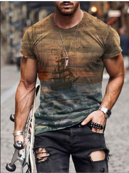 Men's Series Fashion T-shirt Digital Printing Short Sleeve T-shirt