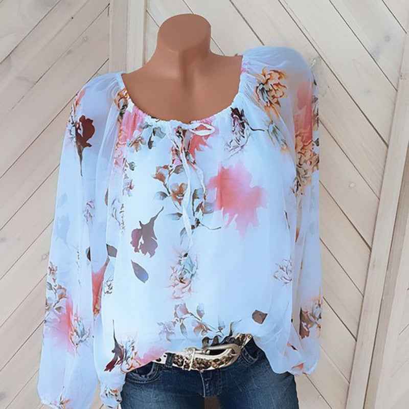 Women's Shirts Women's Fashion Printed Loose Long Sleeved Shirts