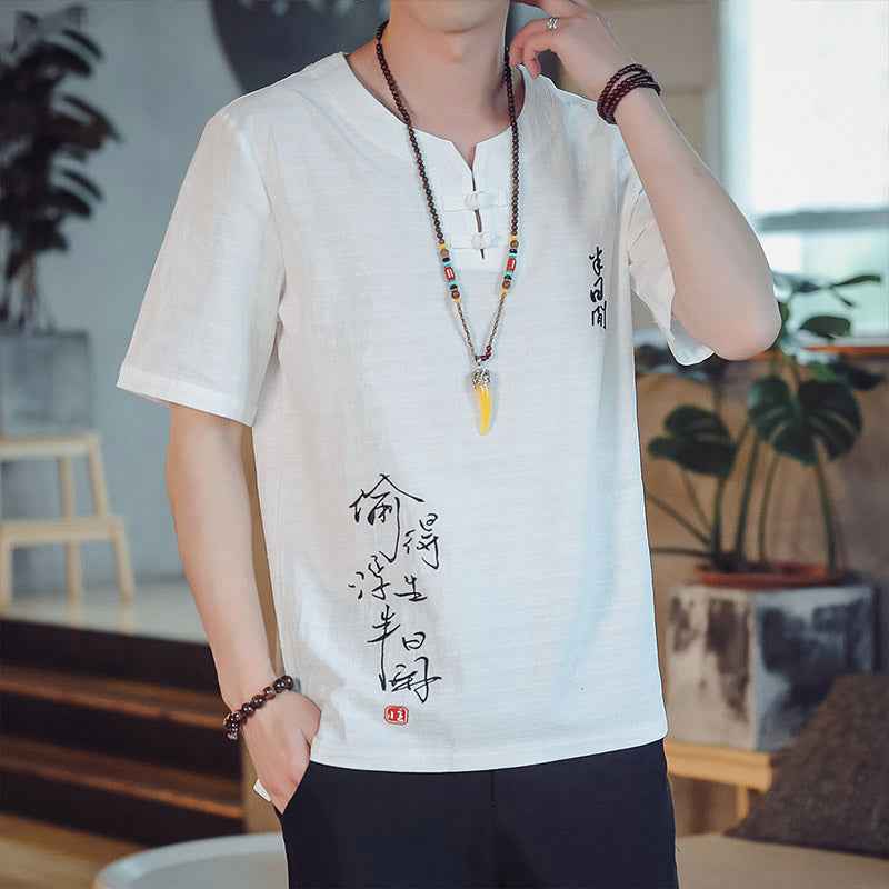 Linen embroidered T-shirt