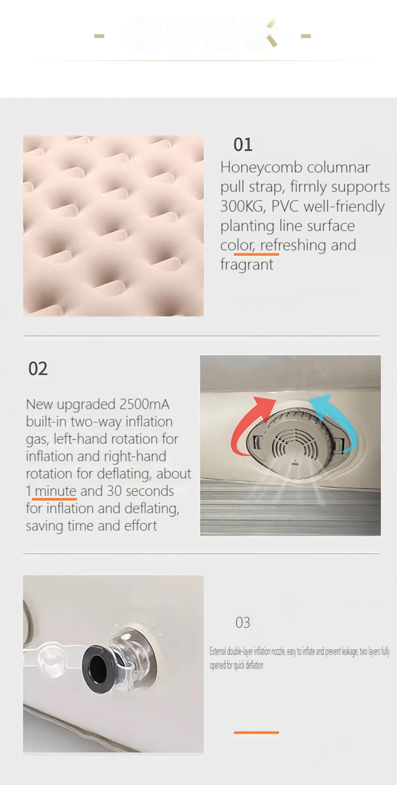 2 Persons Inflatable Mattress Indoor Outdoor Air Cushion 48cm High Bed